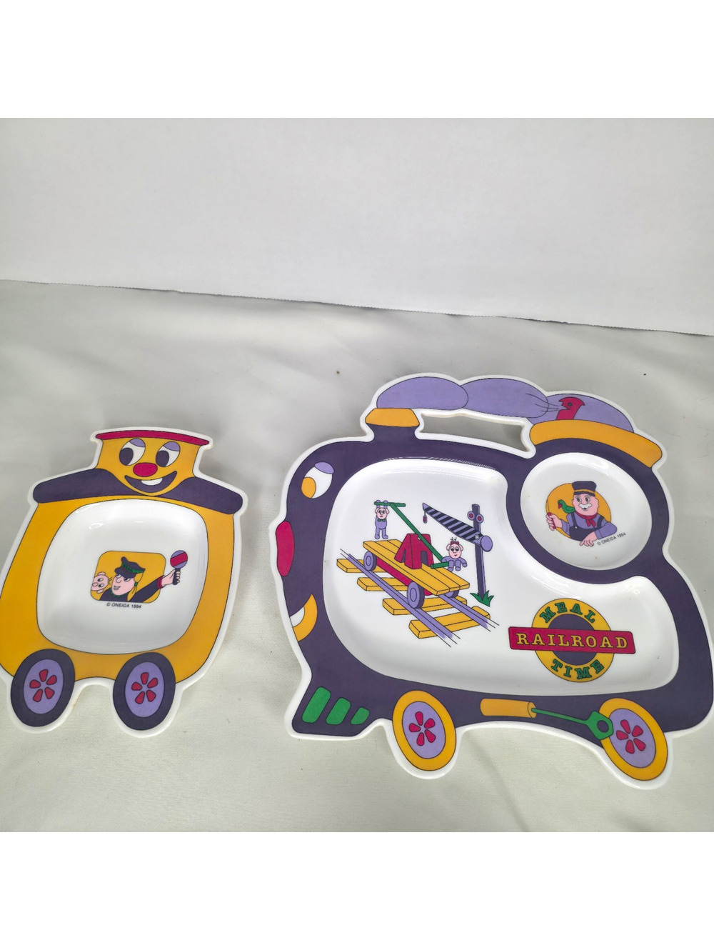 Vintage 1994 Oneida Meal Time Railroad Train 2 Piece Kids Plate Bowl Set
